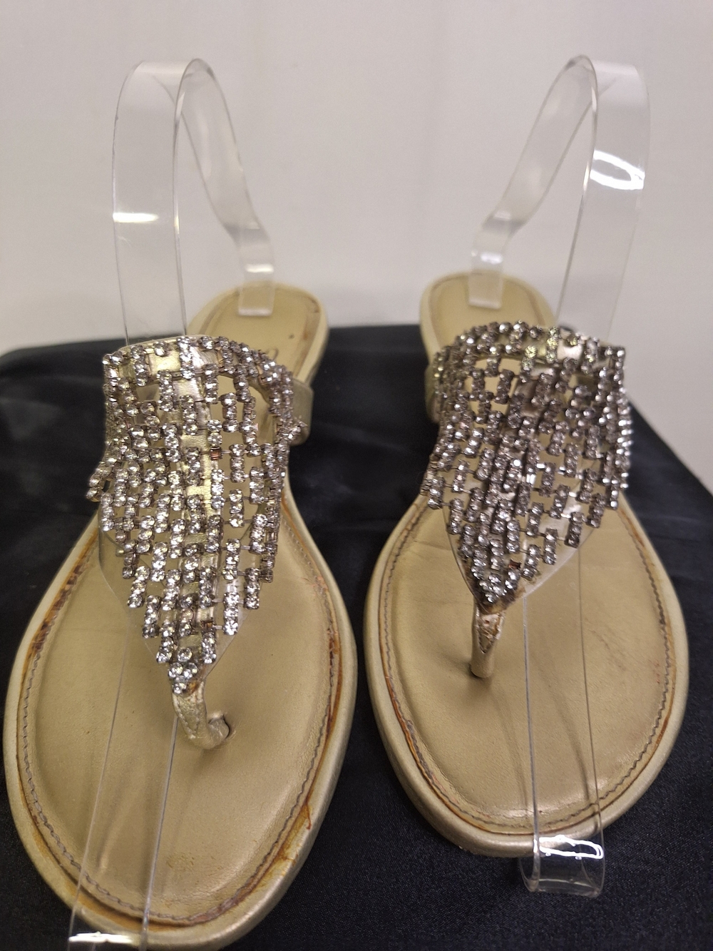 Jeweled Thong Sandals in Champagne Size 6 To 6.5 ( See Note)